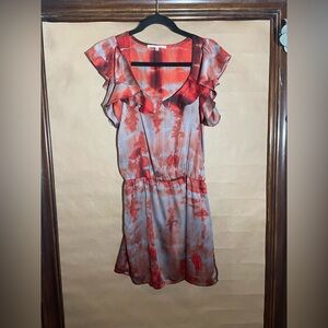 Elegant Red and silver Women's Dress silky ruffle sleeve unique and beautiful